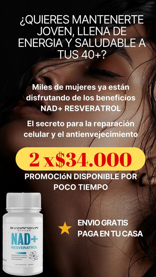 NAD+ Resveratrol -500 Mg Vidanova® ✨ Suplemento ORIGINAL con Registro de Salud ✨ 👉 Tu aliado para la energía celular, vitalidad y bienestar diario.
