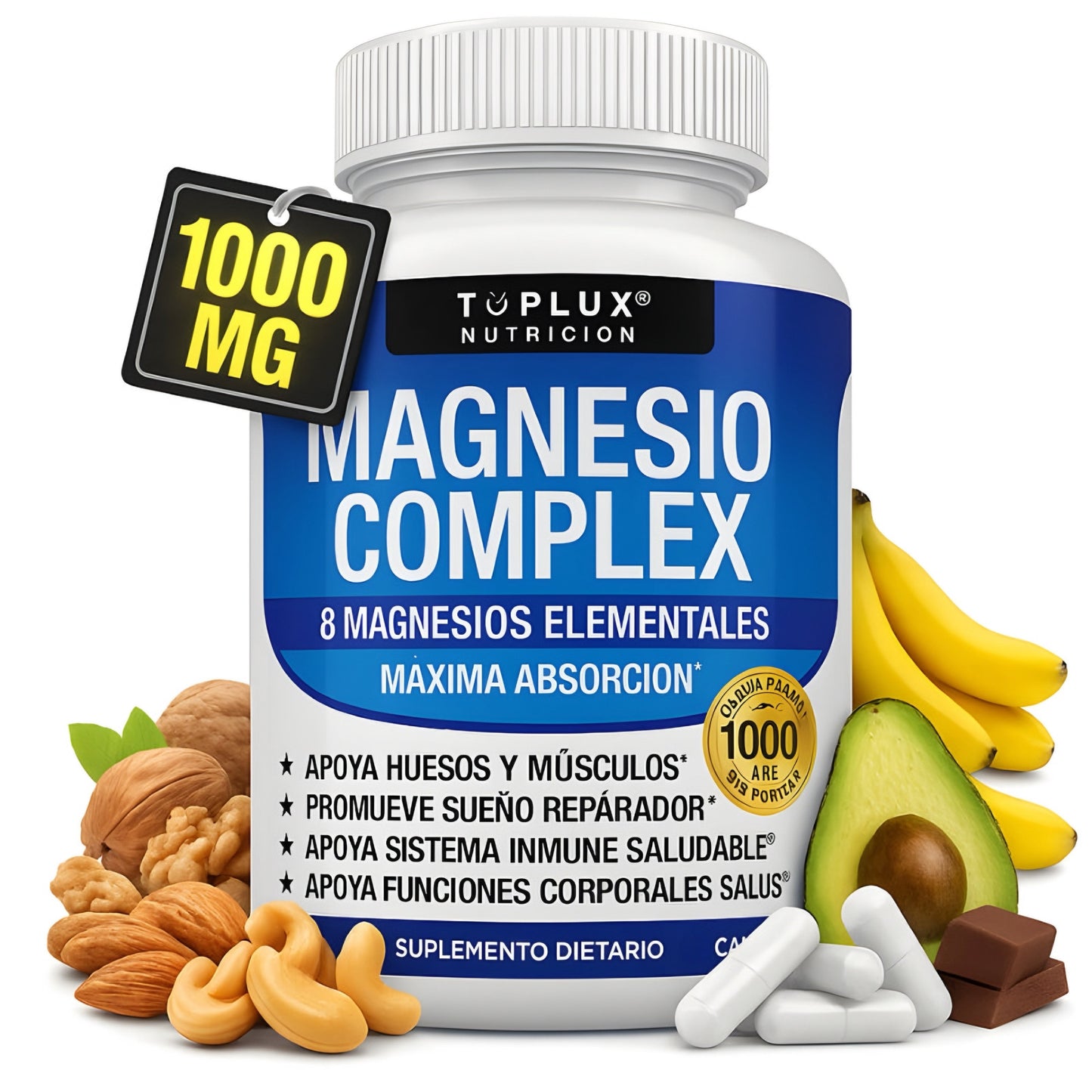 💎 Magnesium Complex Premium 1000mg – 60 cápsulas 💊 8 tipos de magnesio en 1 fórmula completa