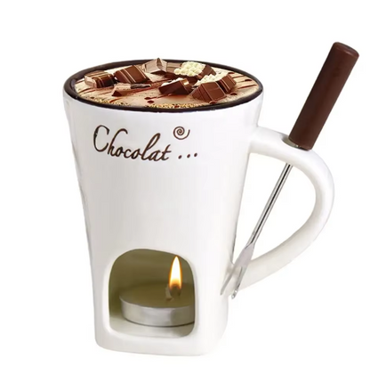 Taza cerámica FOUNDE para derretir Corazones 😍🍫 Incluye velita y tenedor