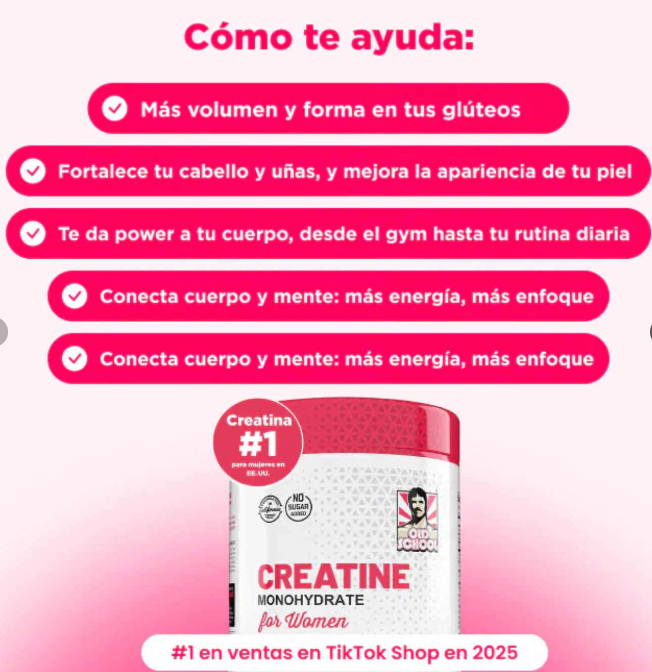 Monohidrato de creatina para mujeres 🔥Creatina → fuerza + crecimiento glúteos 🔥 Colágeno → piel + articulaciones ✨ BCAA → recuperación ⚡
