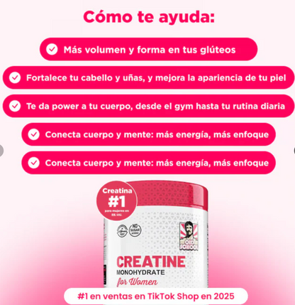 Monohidrato de creatina para mujeres 🔥Creatina → fuerza + crecimiento glúteos 🔥 Colágeno → piel + articulaciones ✨ BCAA → recuperación ⚡