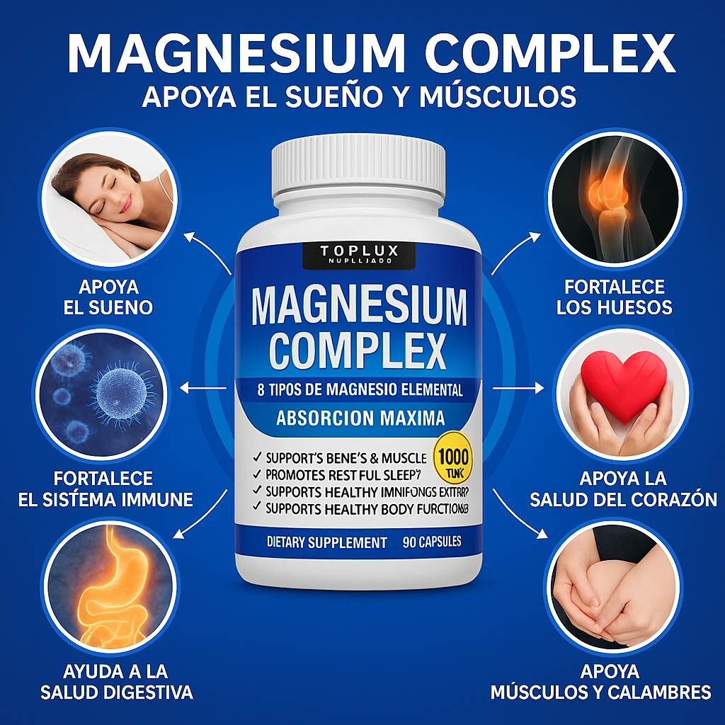 💎 Magnesium Complex Premium 1000mg – 60 cápsulas 💊 8 tipos de magnesio en 1 fórmula completa