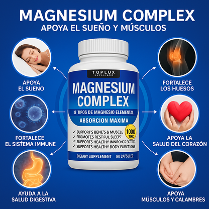💎 Magnesium Complex Premium 1000mg – 60 cápsulas 💊 8 tipos de magnesio en 1 fórmula completa