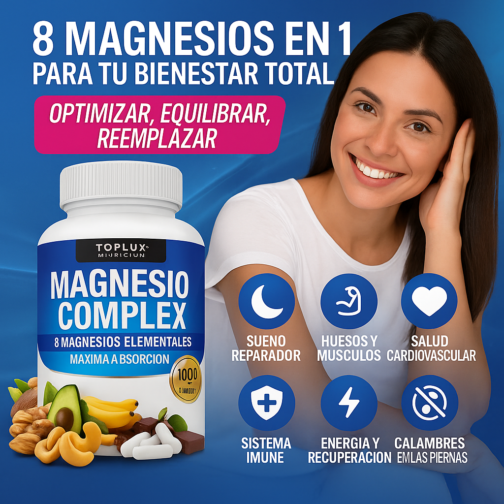 💎 Magnesium Complex Premium 1000mg – 60 cápsulas 💊 8 tipos de magnesio en 1 fórmula completa