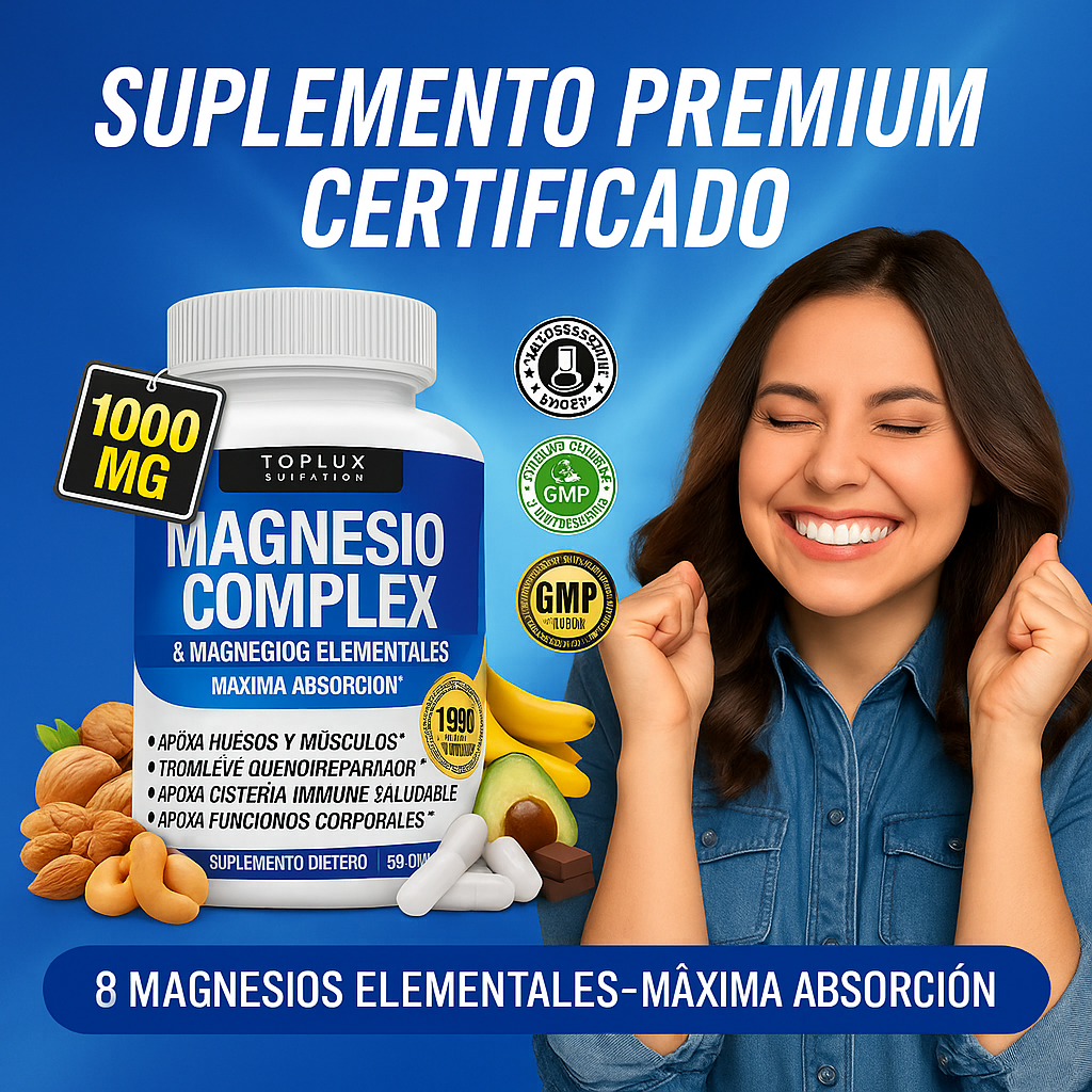 💎 Magnesium Complex Premium 1000mg – 60 cápsulas 💊 8 tipos de magnesio en 1 fórmula completa