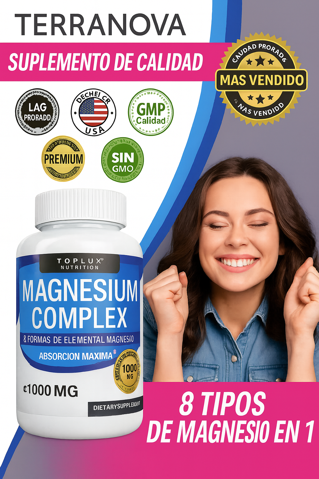 💎 Magnesium Complex Premium 1000mg – 60 cápsulas 💊 8 tipos de magnesio en 1 fórmula completa