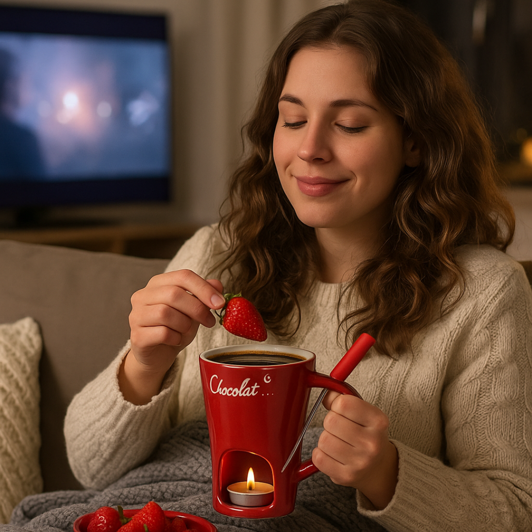 Taza cerámica FOUNDE para derretir Corazones 😍🍫 Incluye velita y tenedor